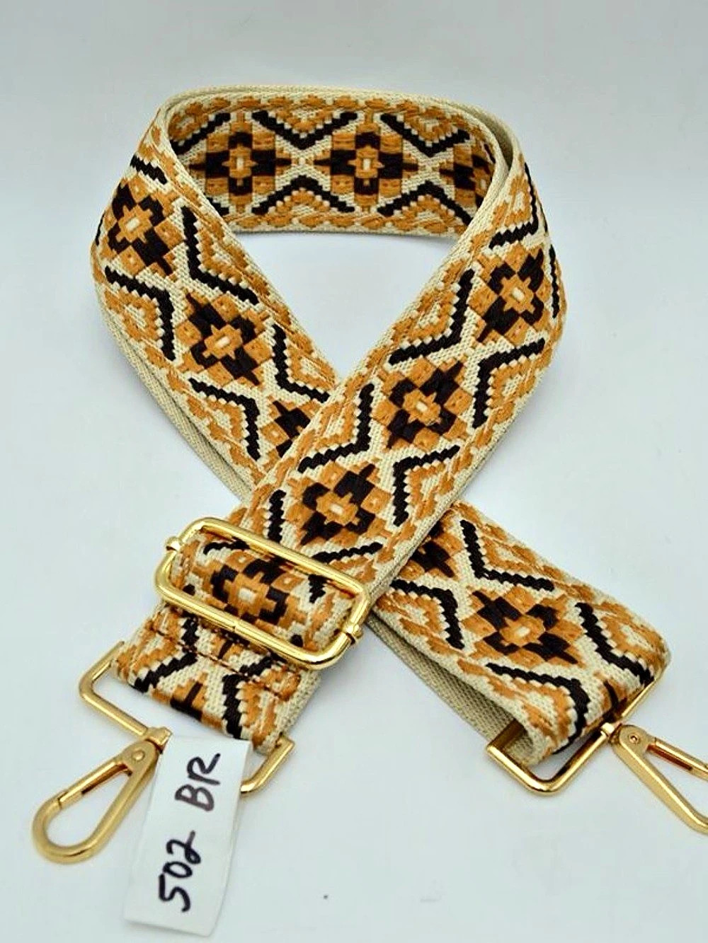 Geometric Pattern Belt in Brown & Cream BAG STRAP!